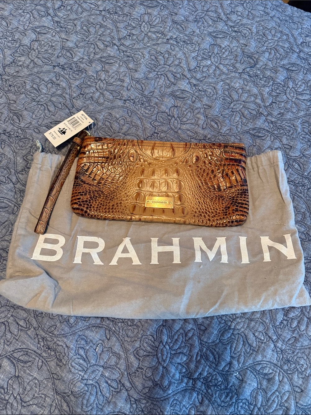 Brahmin Bronzed Croc-Embossed Leather Wristlet